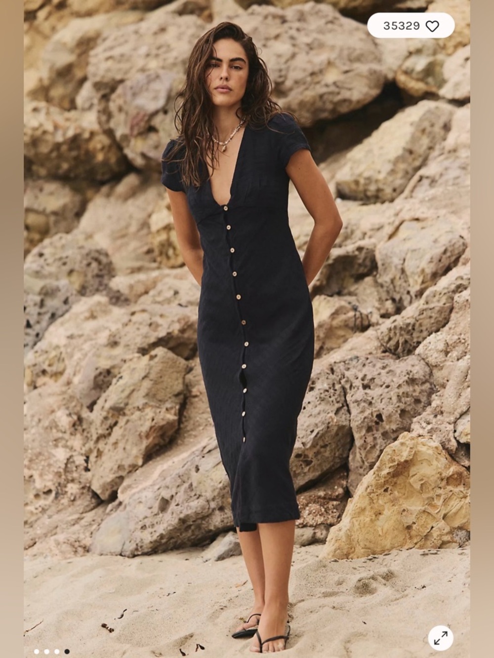 Free People New In Town Midi Dress - Black, 100% Cotton, Button Down, Beach